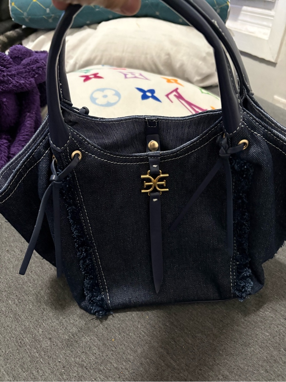 Denim Navy Tote Bag with Gold Accent
